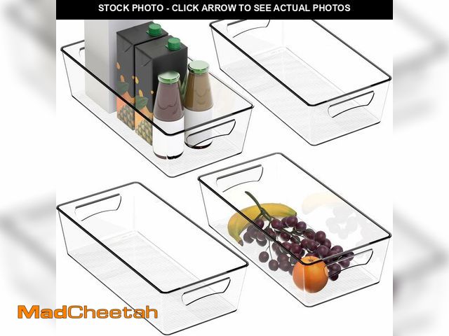 Lot 74-12705739 - Simple Houseware 4 Pcs Pantry Clear Bin Storage Organizer, 14" x 7" x 3.75" - UNUSED