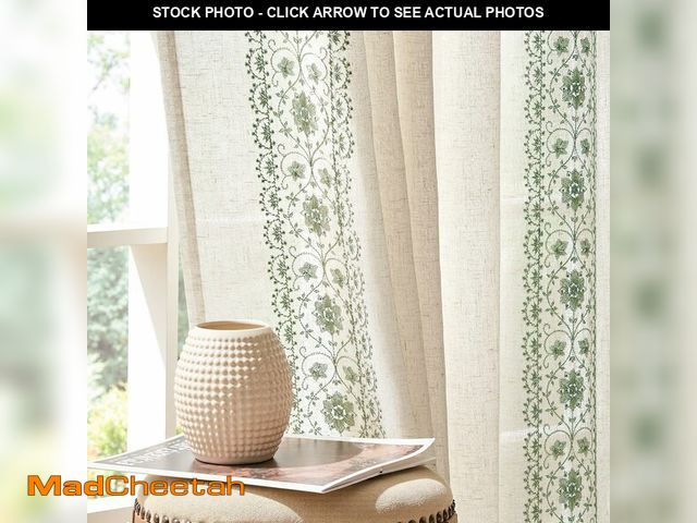 Lot 74-14149022 - jinchan Weslie Boho Curtains for Living Room Sage Green Vintage Floral Farmhouse Curtains 108 Inches...