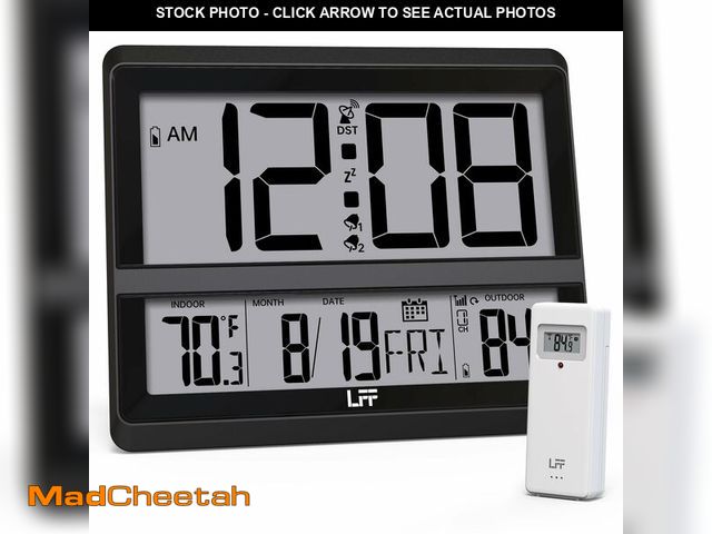 Lot 74-13716825 - LFF Atomic Clock Large Display, Digital Wall Clock with Indoor Outdoor Temperature and Date, Wireles...