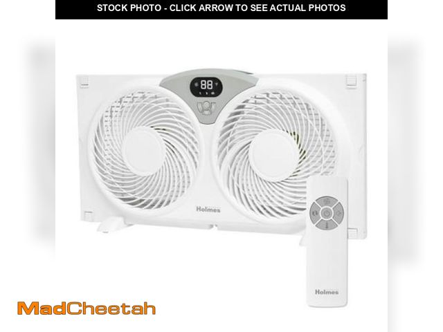 Lot 74-12224355 - Holmes 9  Digital Window Fan  3-Speed  Thermostat  Remote  Adjustable Extenders - UNUSED