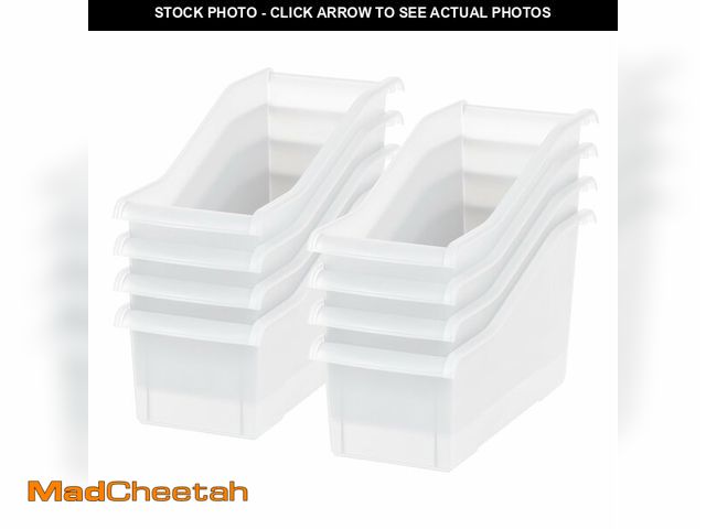 Lot 74-14060698 - IRIS USA Plastic Book Bin Magazine Holder, 8-Pack, Vertical Standing Connecting Container Box for Of...
