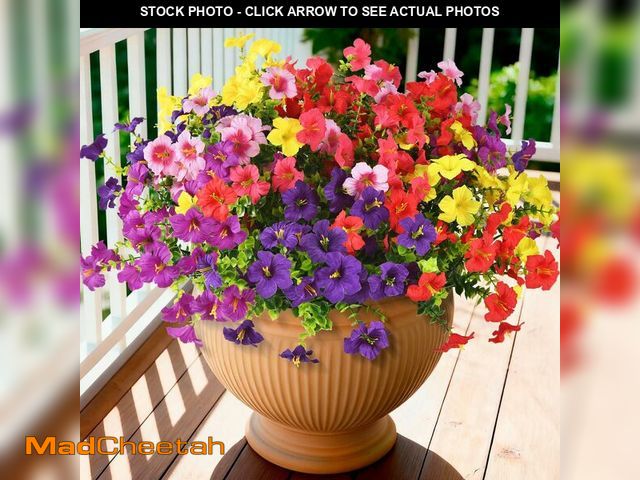 Lot 74-14209890 - INQCMY Artificial Fake Petunias Flowers for Outdoors Spring Summer Decoration, 12 Bundles Faux Plant...