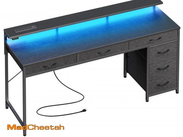 Lot 74-12519379 - *SEE DETAILS* Huuger Gaming Desk with 6 Drawers, Computer Desk with LED Lights Power Outlets and Typ...