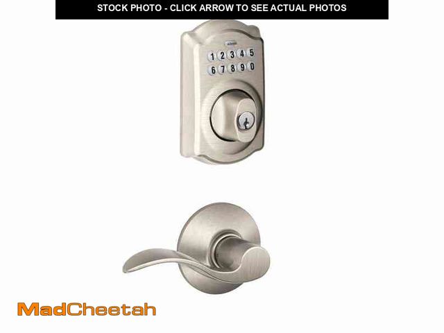 Lot 74-12582460 - Schlage Camelot Satin Nickel Electronic Keypad Deadbolt Door Lock with Accent Door Handle - UNUSED