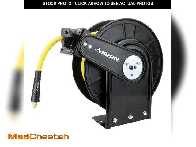 Lot 74-14390105 - Husky 3/8 in. x 50 ft. Open Face Hybrid Hose Reel with Hose - USED