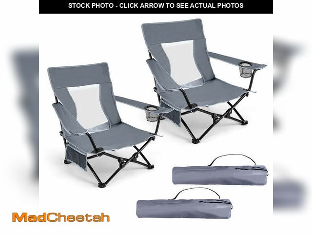 Lot 74-13818331 - Walchoice Folding Beach Chair Set of 2, Low Seat Camping Chair with High Back, Wide Seat Chair with ...