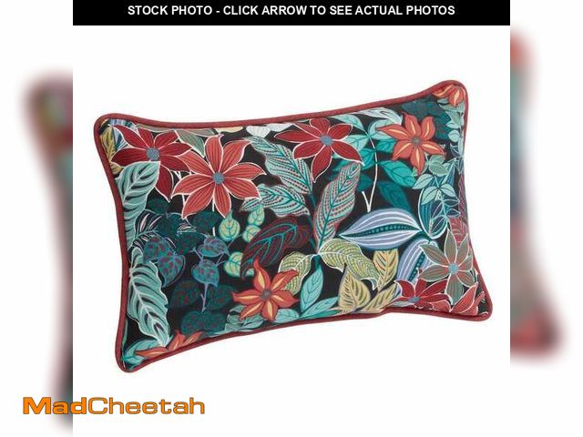 Lot 74-14467905 - Hampton Bay 20 in. x 12 in. Outdoor Patio Lumbar Pillow in Black Tropical HQ0QT06C-9D4 - UNUSED