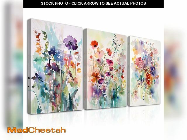 Lot 74-13948921 - Dazzlewall 3Pcs Framed Watercolor Flower Wall Art Decor Modern Wildflower Prints, Colorful Botanical...
