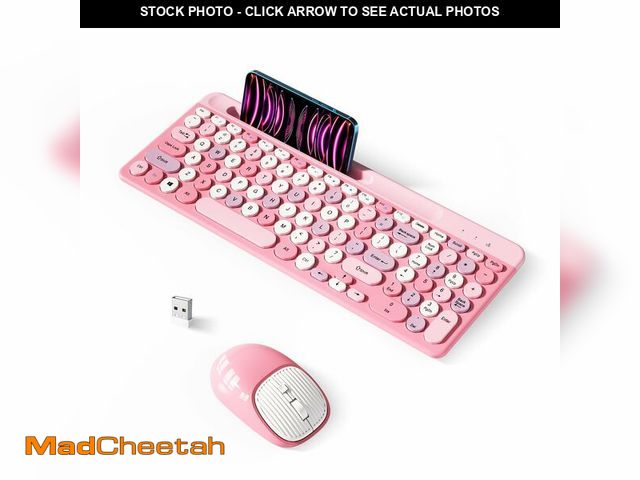 Lot 74-13719237 - Retro Wireless Keyboard with Round Keycaps, 2.4GHz Full-Size USB Cute Wireless Keyboard Mouse for Co...