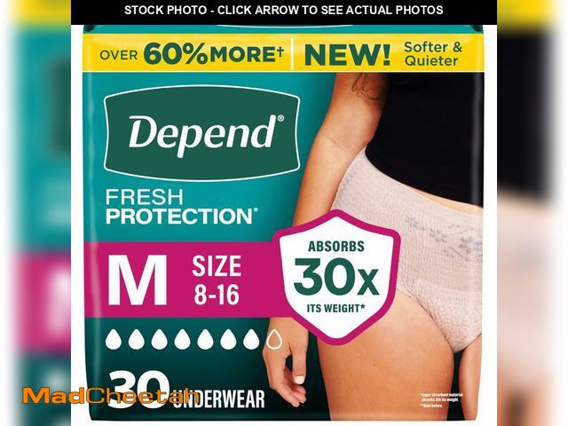 Lot 74-14333085 - Depend Fresh Protection Adult Diapers, Incontinence Underwear for Women, Disposable, Maximum, Medium...