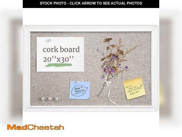 Lot 74-12696008 - VUSIGN Linen Bulletin Board, 30'' x 20'' Large White Cork Board Decorations, Wall Mounted White Fram...