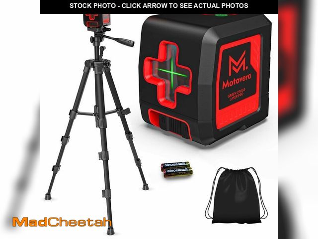 Lot 74-12975558 - Motovera Laser Level with Tripod, 100 feet Green Cross Line Self Rotary Leveling Laser Level, 4 Brig...