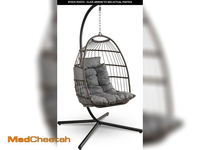 Lot 74-12163481 - SereneLife Foldable Egg Chair with Stand Ã¢â¬â Hanging Rattan Wicker Swing for Indoor Outdoor Use...