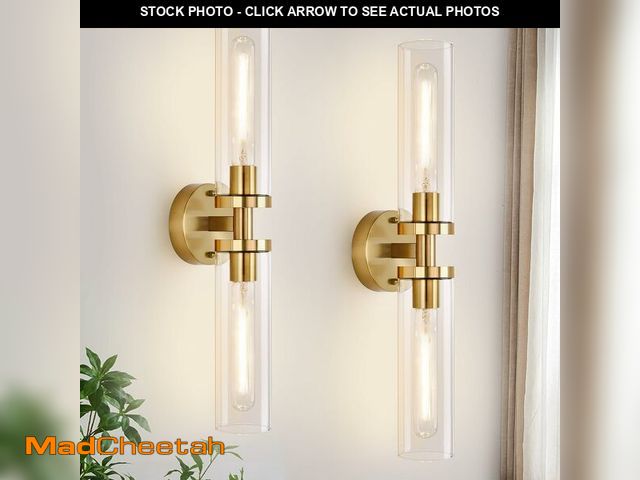 Lot 74-14386622 - Wall Sconces Set of Two, Hardwired Brushed Gold Bathroom Sconces Wall Lighting with Clear Glass, Mod...