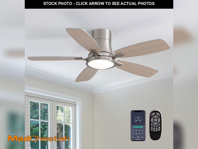 Lot 74-14222514 - *MISSING HARDWARE* ANTOINE 42 in. Industrial Indoor Nickel Flush Mount Standard Ceiling Fan with Dim...