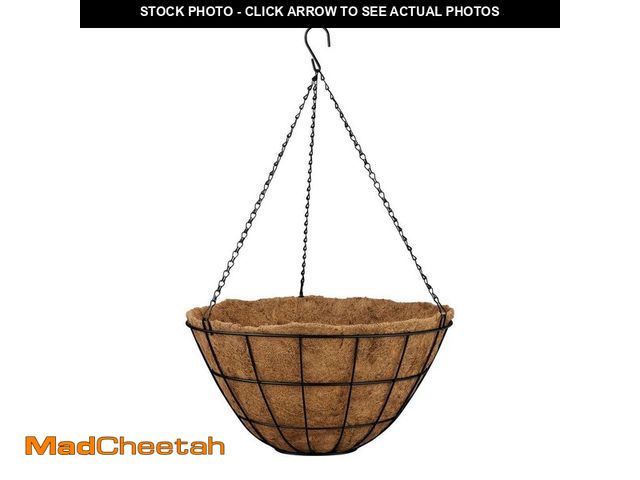 Lot 74-14115570 - Vigoro Large Black Metal Hanging Round Planter with Coco Liner (20 in. L x 20 in. W x 10.5 in. H) - ...