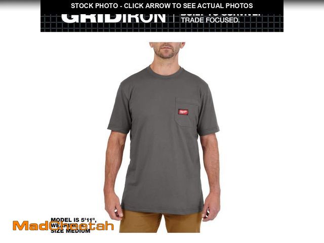 Lot 74-13784833 - Milwaukee Men's Large Gray GRIDIRON Cotton/Polyester Short-Sleeve Pocket T-Shirt - UNUSED