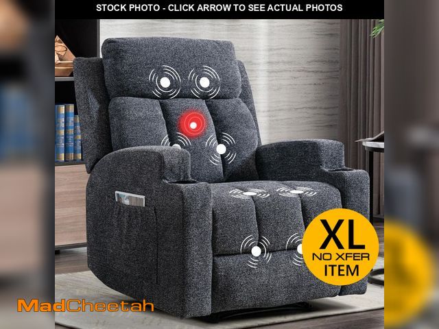 Lot 74-13097299 - Bestier 33.5 in. W Gray Fabric Manual Massage Recliner Chair with Remote Control and 2 Dual Cup Hold...
