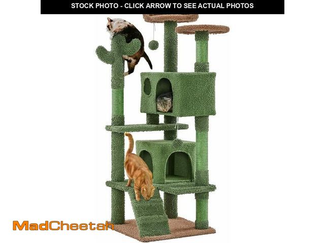 Lot 74-12366434 - Yaheetech Cactus Cat Tree, 54.5in Tower w/Ramp, Animal-Ear Shaped Perch, Scratching Posts, Platform ...