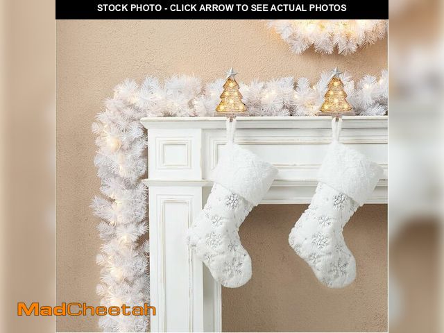 Lot 74-13583161 - Glitzhome 9ft Prelit Christmas Garland, White Pine Garland with 50 Warm White LED Lights and Timer f...