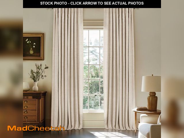 Lot 74-14268544 - INOVADAY 100% Blackout Curtains for Bedroom, Oatmeal Black Out Curtains 96 Inch Long, Clip Rings Lin...