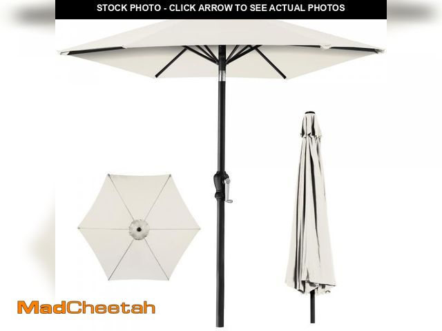 Lot 74-12165392 - 10ft Outdoor Steel Market Patio Umbrella W/ Crank, Tilt Push Button, 6 Ribs - Ivory - Best Choice Pr...
