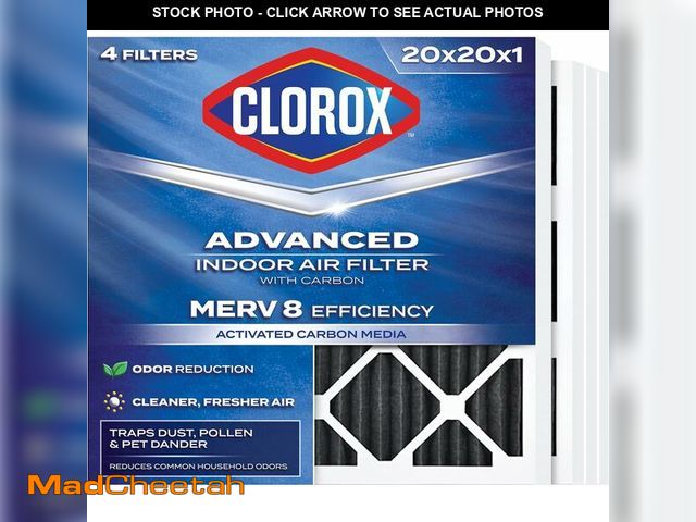 Lot 74-14347666 - Clorox 20x20x1 Air Filter, MERV 8 with Carbon, Reduces Pet Smells, Cooking Smells and More, Pleated ...