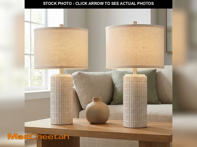 Lot 74-13957603 - AIEAMPDO 23' 1 Modern Ceramic Table Lamp for Living Room Bedroom, Nightstand Farmhouse Beige White D...