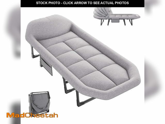 Lot 74-14585314 - JIOABL Folding Camping Cot for Adults with Headrest &amp; Mattress, 71 Inch Portable Sleeping Bed fo...