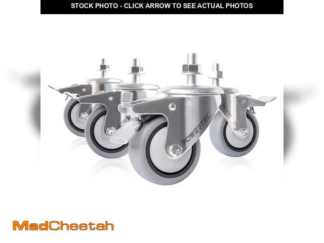 Lot 74-13771423 - Ã¢â¬Å½POWERTEC 3 in. Swivel Stem Caster Wheels with Brake, Heavy Duty Stem Casters, Dual Locking TP...