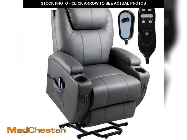 Lot 74-12090662 - LACOO Gray Leather Power Lift Standard (No Motion) Recliner with Power Lift - USED