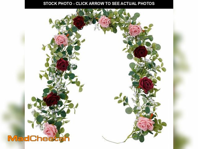 Lot 74-12600272 - Anna's Whimsy 5.91FT Artificial Eucalyptus Garland with Flowers, Fake Rose Gypsophila, Faux Floral G...