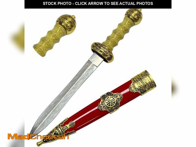 Lot 74-14267602 - Gladius Roman Sword Replica Carbon Steel Blade Display Gold not Sharp 11.8 in - USED