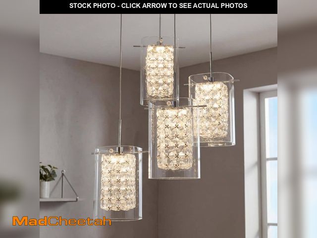 Lot 74-14113208 - Artika Crystal Cube 17-Watt 4-Light Modern Chrome Integrated LED Hanging Pendant Light Fixture for D...