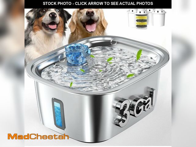 Lot 74-14271157 - PETNF 3-Gallon Stainless Steel Dog Water Fountain for Large Dogs, Dog Water Bowl Dispenser with 4 Fi...