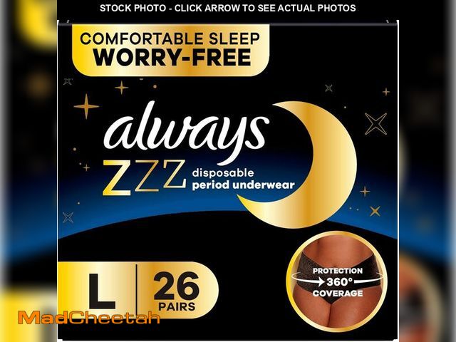 Lot 74-14304568 - Always ZZZs Disposable Period Underwear, Size L, Absorbs 5X More Than an Ultra Thin Overnight Pad, C...