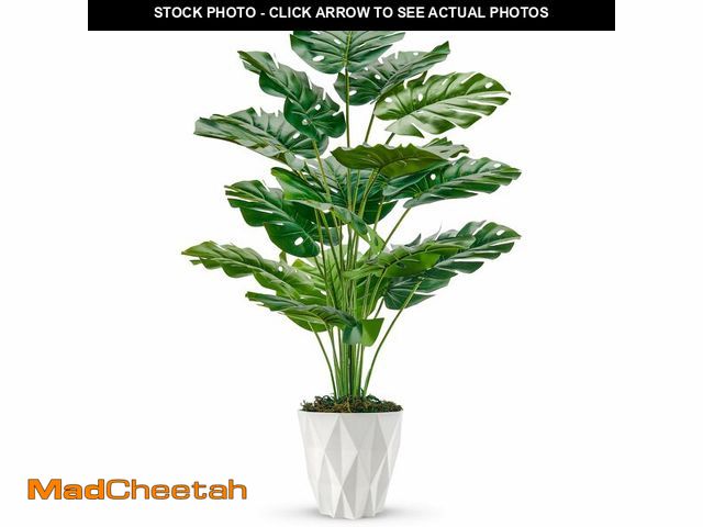 Lot 74-14379630 - Der Rose 28" Tall Fake Plants Large Artificial Monstera Faux Potted Plants Indoor with White Pot for...