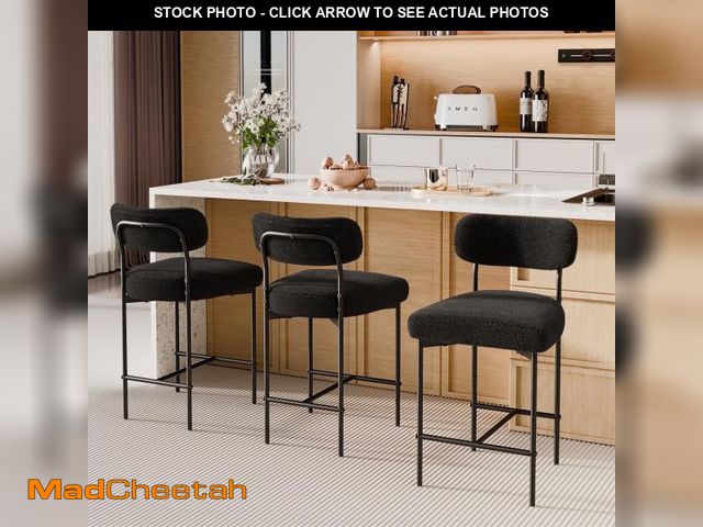 Lot 74-12253341 - Hommpa Bar Stools Set of 3 with Back &amp; Footrest 26" Counter Height Barstools Boucle Bar Chairs M...