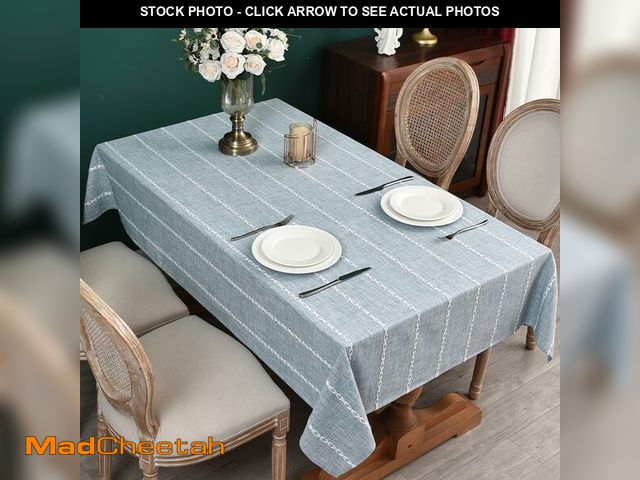 Lot 74-14155420 - Zobesta Blue Table Cloth Rectangle 70 x 53 Inch, Cotton Blue Striped Tablecloth Rectangle, Washable ...