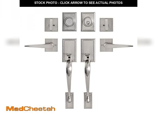 Lot 74-12098247 - GUA OYH Double Door Handleset for Entryway Satin Nickel Front Door Handle Keyed Dummy Door Lock Set ...