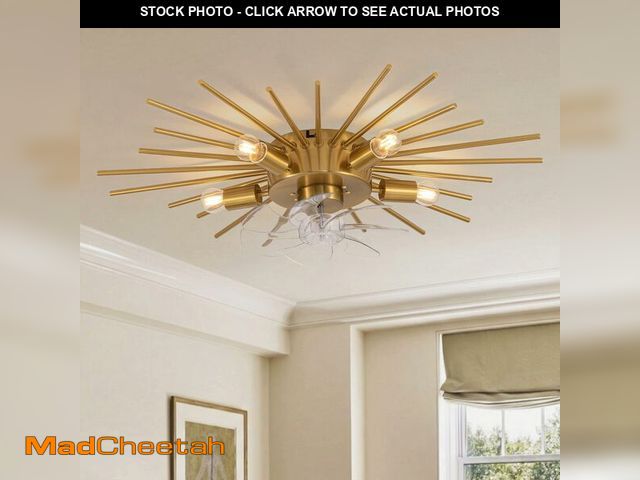 Lot 74-14055874 - 30" Low Profile Flush Mount 5 Light Ceiling Fans with Lights and Remote, Modern Metal Fandelier Ceil...