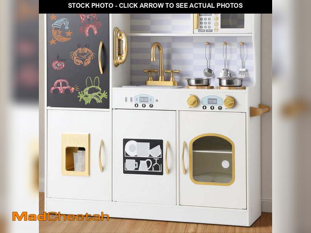 Lot 74-13043964 - COCLUB Play Kitchen, Wooden Kids Kitchen Playset with Chalkboard, Ice Maker, Play Phone, Cookware Ac...