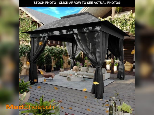 Lot 74-14115268 - 11 ft. x 11 ft. Black Steel Pop-up Gazebo with Mosquito Netting - UNUSED