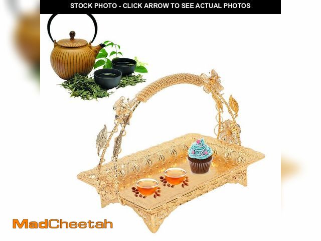 Lot 74-14214902 - Vintage Gold Color Sturdy Iron Decorative Serving Tray, Appetizer Serving Tray Elegant Metal Tray fo...