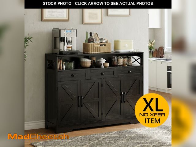 Lot 74-12980843 - GAOMON Farmhouse Black Sideboard Buffet Cabinet with Storage &amp; Shelf &amp; Charging Station, 51'...