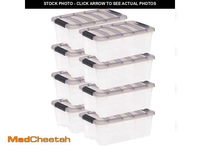 Lot 74-14393914 - IRIS 12 Qt./3 Gal. Plastic Storage Boxes with Latching Lids, Clear (Set of 8) - UNUSED