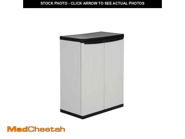 Lot 74-12551083 - (PLASTIC IS BROKEN ON DOOR) HDX Premium One 26.9"Wx33.8"Hx15.8"D 2-Shelf Resin Freestanding Cabinet ...