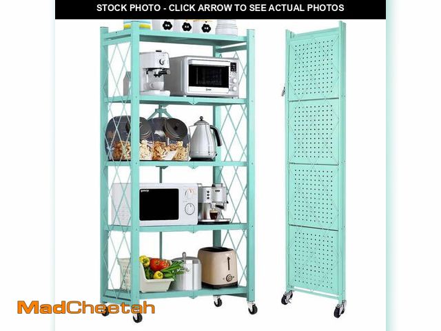 Lot 74-14607703 - COOKCOK 5-Tier Storage Shelving Unit, Metal Shelf 27.9"x13.4"x62.5, Foldable Storage Shelf with Whee...