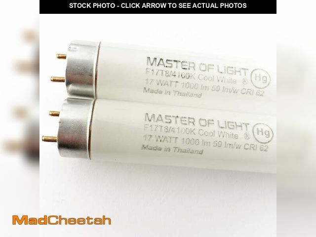 Lot 74-12888353 - Master of Light F17T8 Cool White Fluorescent Tubes, 2-Pack, 24-Inch, 17W, 4100K, 1000 Lumens, T8 G13...