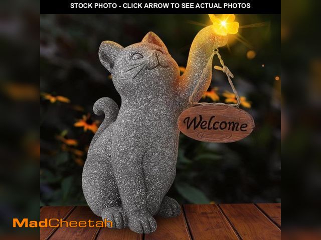 Lot 74-12115483 - Hahood Solar Cat Garden Statue Outdoor Decor Cat Figurine with Butterfly Clearance Welcome Sign for ...